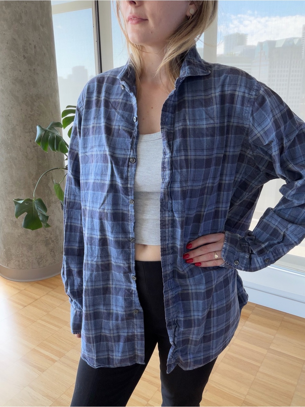 UO Blue Plaid Button-Up Shirt